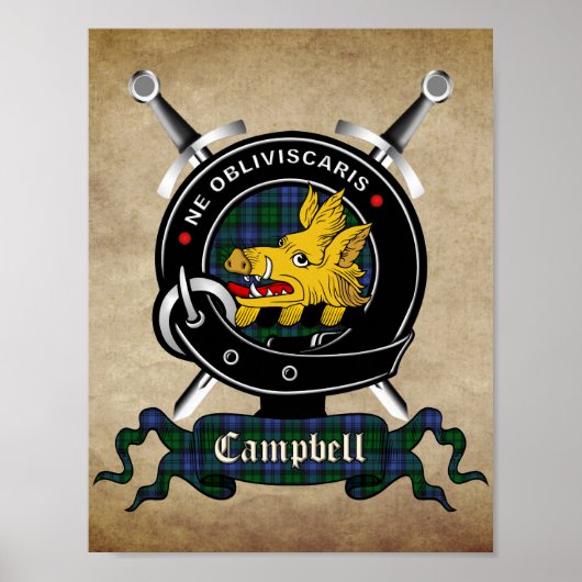 Campbell Clan badge & Tartan 8.5x11 Poster (Voorkant)