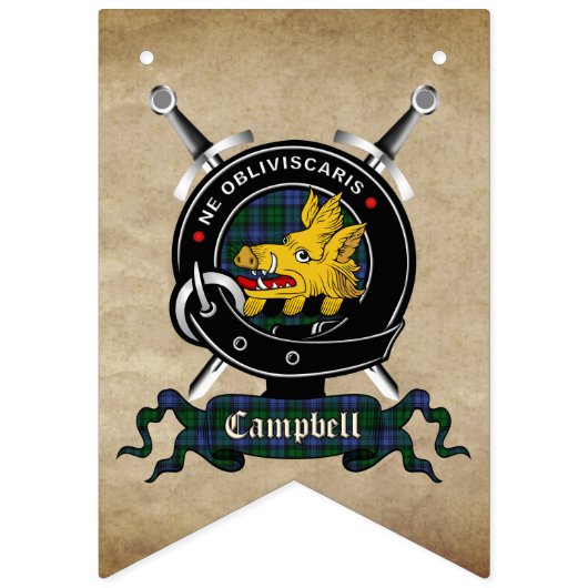 Campbell Clan Badge & Tartan Bunting Flags Vlaggetjes (Eerste vlag)