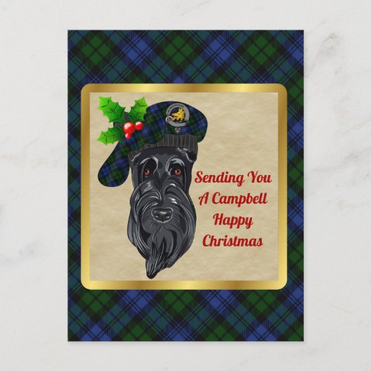 Campbell Clan Badge & Tartan Kerstmis Briefkaart (Voorkant)