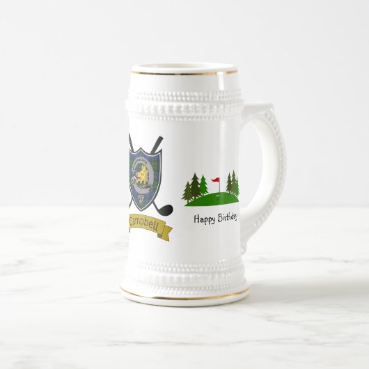 Campbell Clan Badge & Tartan Persoonlijk Golf Bierpul (Voorkant rechts)