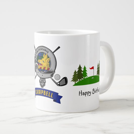 Campbell Clan Badge & Tartan Persoonlijk Golf Grote Koffiekop (Voorkant rechts)