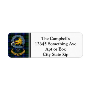 Campbell Clan Badge & Tartan Persoonlijke Return Etiket