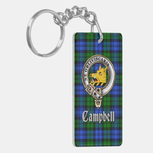 Campbell Clan Badge/Tartan Rectangle Sleutelhanger (Voorkant Links)