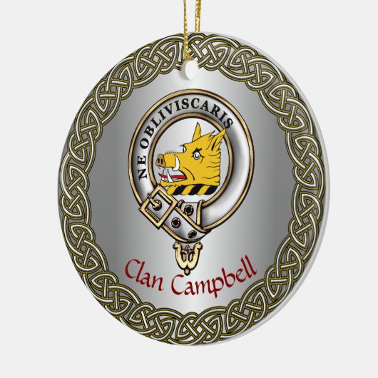 Campbell Clan Badge & Tartan Thistle Personalized Keramisch Ornament (Links)