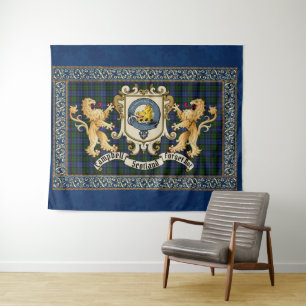 Campbell Clan Badge & Tartan w/Lions Tapestry Wandkleed