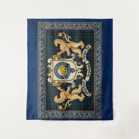 Campbell Clan Badge & Tartan w/Lions Tapestry Wandkleed (Voorkant)