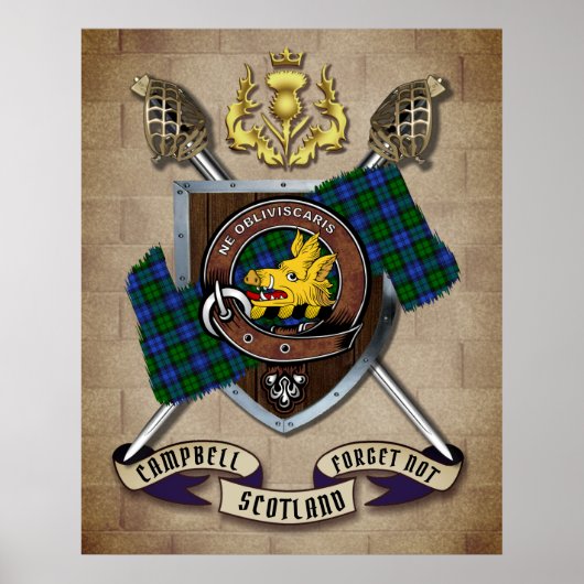 Campbell Clan Badge W/Crossed Swords Poster (Voorkant)