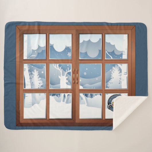 Campbell Clan Badge Winter Scene Large Sherpa Deken (Voorkant (horizontaal))