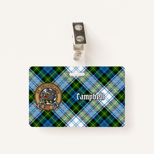 Campbell Crest over Jurk Tartan Badge (Voorkant met clip)