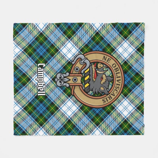 Campbell Crest over Jurk Tartan Fleece Deken (Voorkant (Horizontaal))