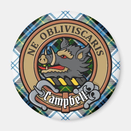 Campbell Crest over Jurk Tartan Magneet (Voorkant)
