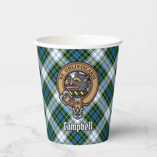 Campbell Crest over Jurk Tartan Papieren Bekers (Voorkant)