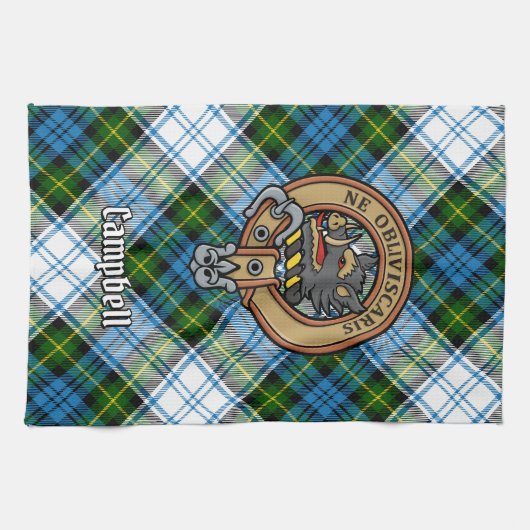 Campbell Crest over Jurk Tartan Theedoek (Horizontaal)