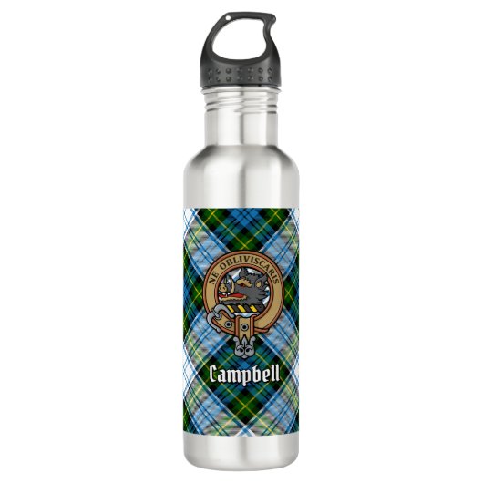 Campbell Crest over Jurk Tartan Waterfles (Voorkant)