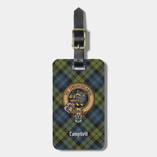 Campbell Crest over Tartan Bagagelabel (Voorkant verticaal)