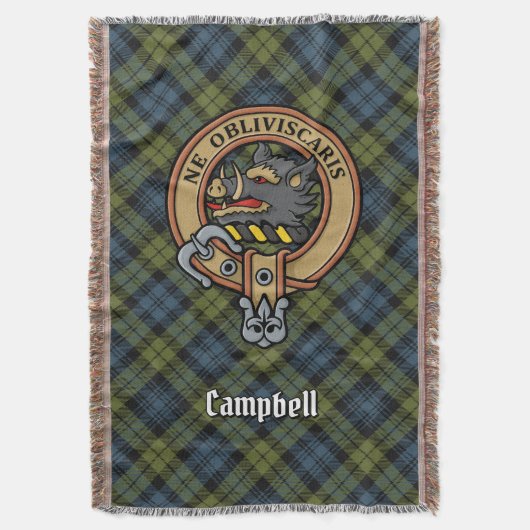 Campbell Crest over Tartan Deken (Voorkant Verticaal)