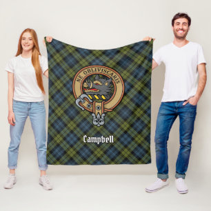 Campbell Crest over Tartan Fleece Deken
