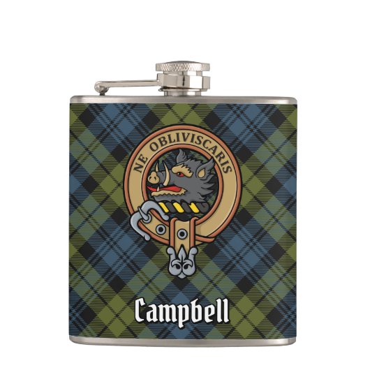 Campbell Crest over Tartan Heupfles (Voorkant)