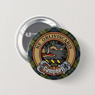 Campbell Crest over Tartan Ronde Button 5,7 Cm