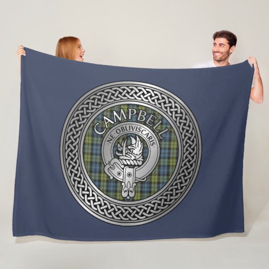 Campbell Crest & Tartan Knot Fleece Blanket (In situ)