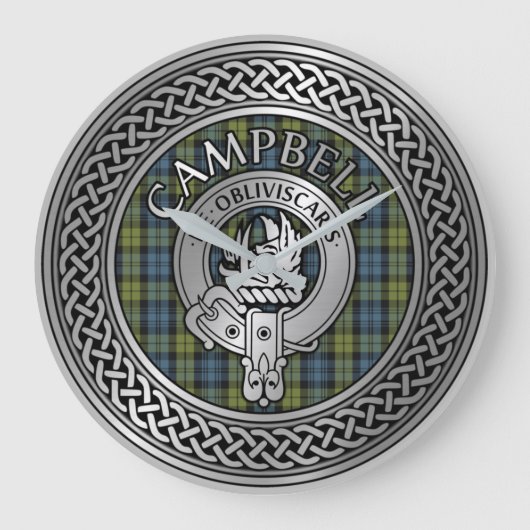 Campbell Crest & Tartan Knot Large Clock Grote Klok (Voorkant)