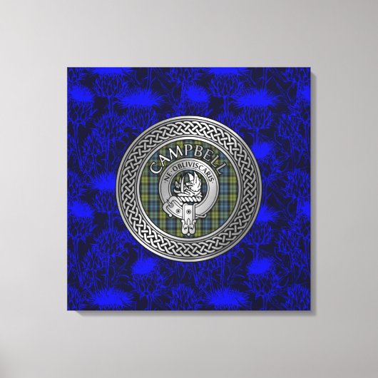 Campbell Crest & Tartan Knot op Thistle Canvas Afdruk (Voorkant)