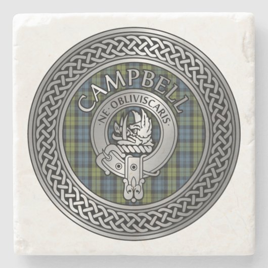 Campbell Crest & Tartan Knot Stone Onderzetter (Voorkant)