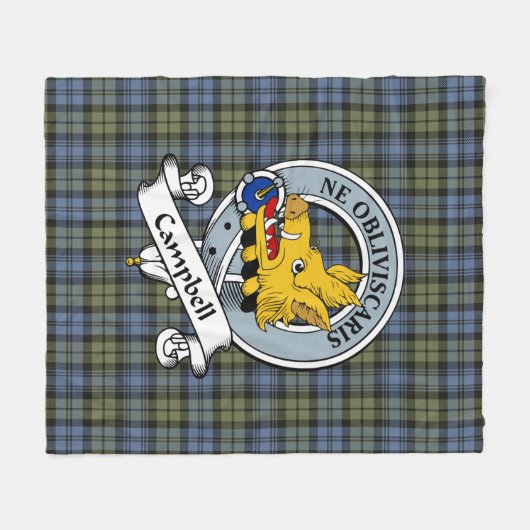 Campbell Faded Clan Badge Tartan Pset Fleece Deken (Voorkant (Horizontaal))