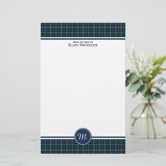 Campbell familie Tartan marine blauw geruite monog Briefpapier (Staand voorkant)