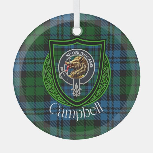 Campbell Schotse Clan Tartan & Crest Glas Ornament (Voorkant)