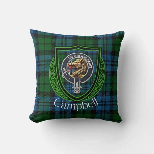 Campbell Schotse Clan Tartan & Crest Kussen (Voorkant)