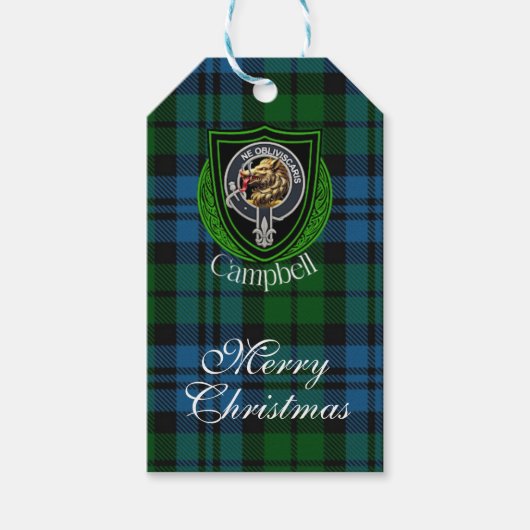 Campbell Schotse Clan Tartan & Wapen Cadeaulabel (Voorkant)