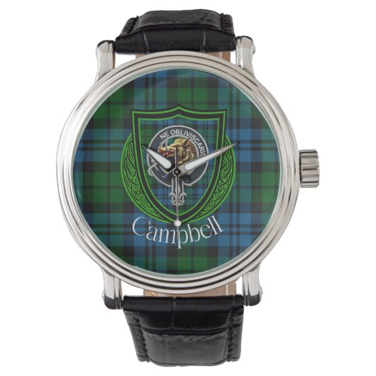 Campbell Schotse Clan Tartan & Wapen Horloge (Voorkant)