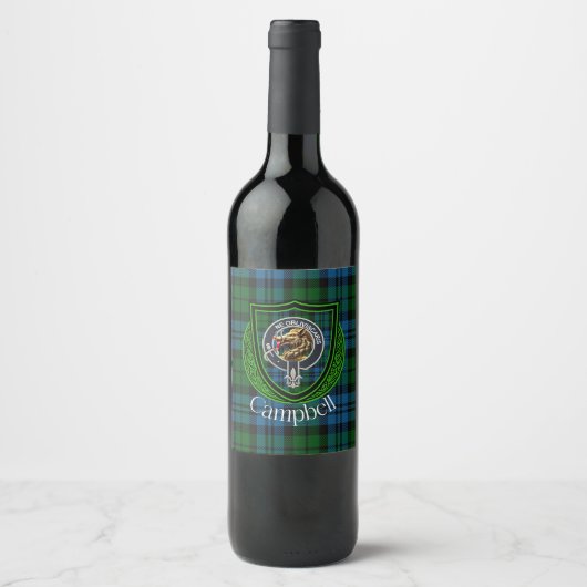 Campbell Schotse Clans Tartan & Crest Wijn Etiket (Voorkant)