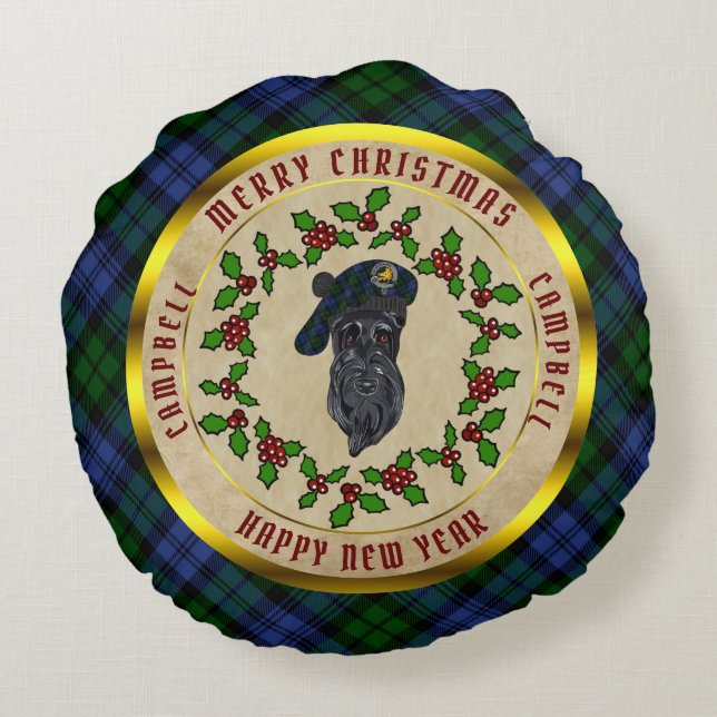 Campbell Scottie Dog Kerstmis Rond Kussen (Achterkant)