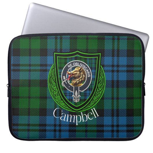 Campbell Scottish Clan Tartan and Crest Laptop Sleeve (Voorkant)