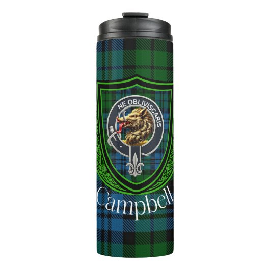 Campbell Scottish Clan Tartan & Crest Thermosbeker (Voorkant)