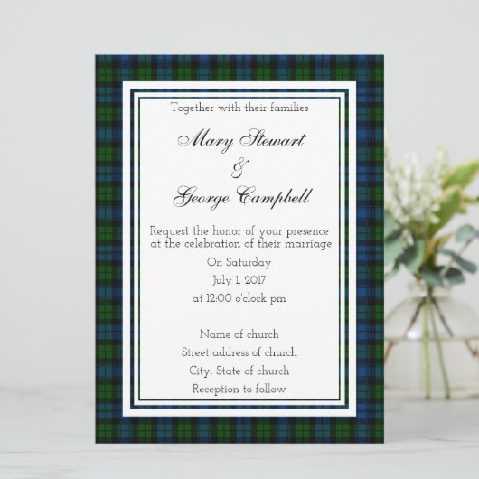 Campbell Scottish Wedding Invitation Kaart (Staand voorkant)