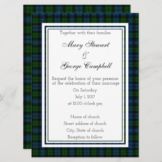 Campbell Scottish Wedding Invitation Kaart (Voorkant / Achterkant)