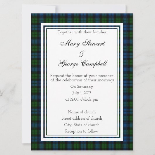 Campbell Scottish Wedding Invitation Kaart (Voorkant)