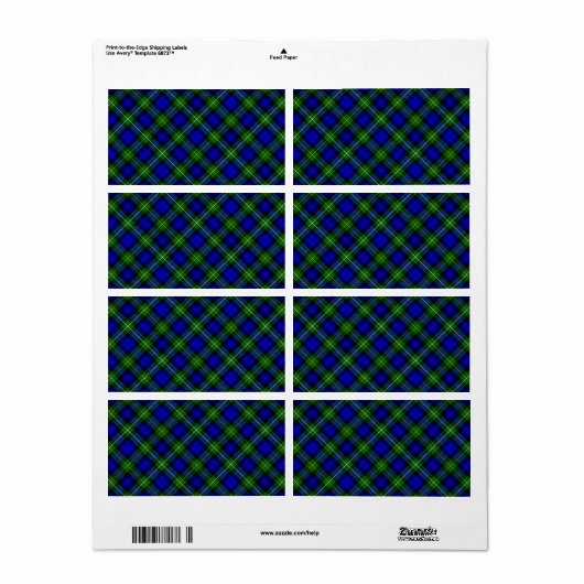 Campbell tartan blue green plaid etiket (Full Sheet)