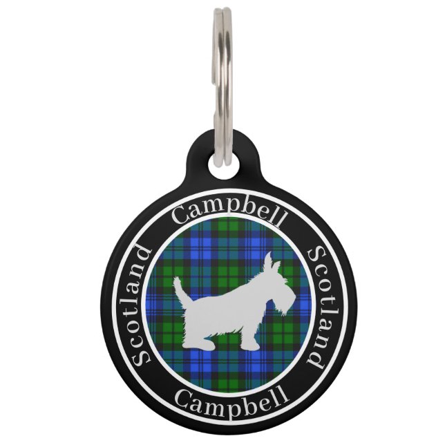 Campbell Tartan & Scottie Dog gepersonaliseerd Huisdierpenning (Voorkant)