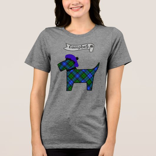 Campbell Tartan Scottie Dog Personalized Tri-Blend Shirt (Voorkant)