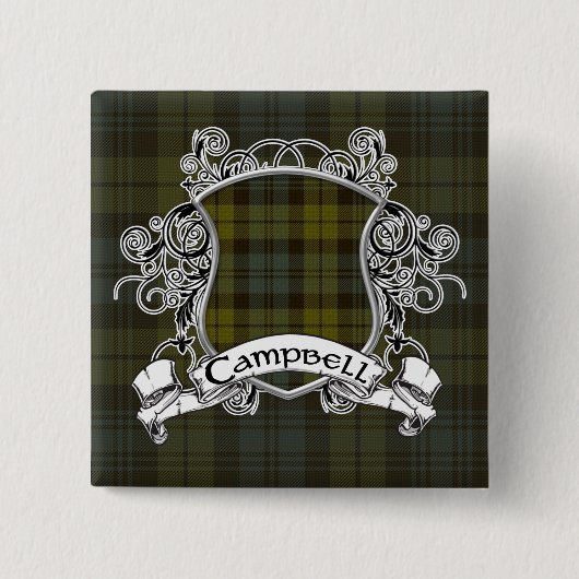 Campbell Tartan Shield Vierkante Button 5,1 Cm (Voorkant)
