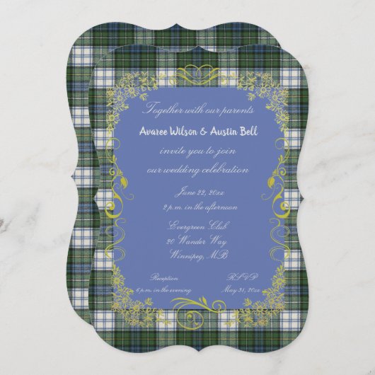 Campbell Tartan w / Gold Lijst Invitation Kaart (Voorkant / Achterkant)