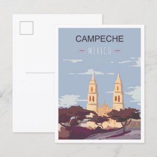 Campeche Mexico Art Vintage Travel Illustratie Briefkaart