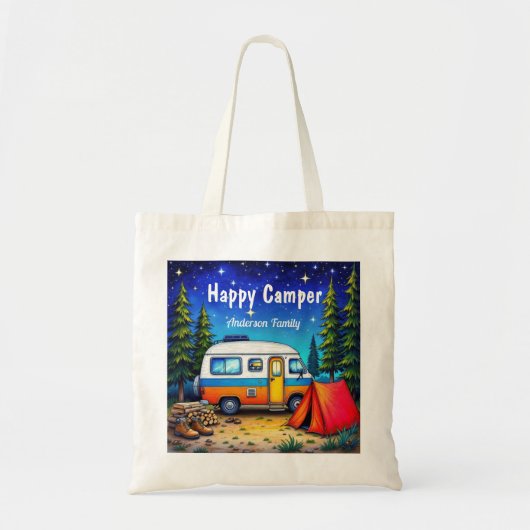 Camper Blauw Groene Waterverf Campervan Tote Bag (Voorkant)