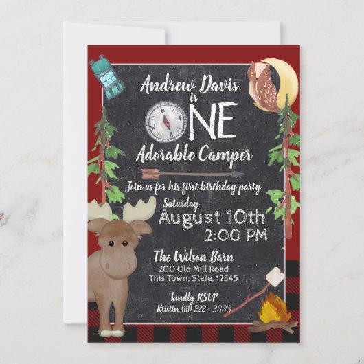 Camper Buffalo Plaid 1e Verjaardag Camping Kaart (Voorkant)