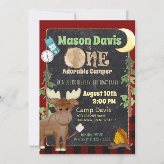 Camper Buffalo Plaid 1e Verjaardag Camping Kaart (Voorkant)