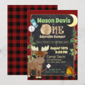 Camper Buffalo Plaid 1e Verjaardag Camping Kaart (Voorkant / Achterkant)